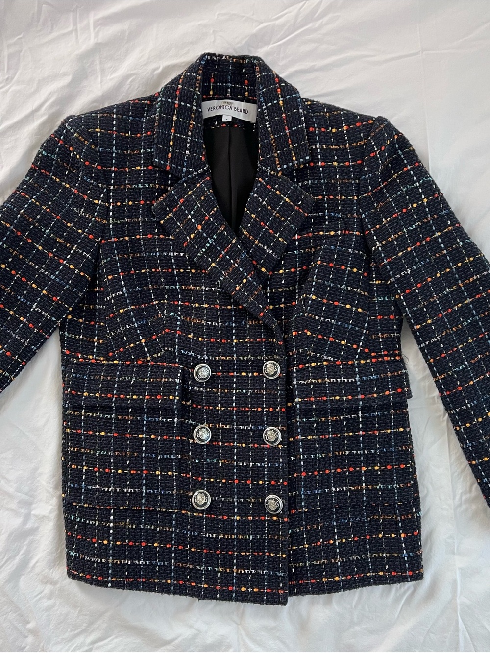 Veronica Beard Rumer Dickey Jacket in navy multi tweed. - Picture 7 of 11